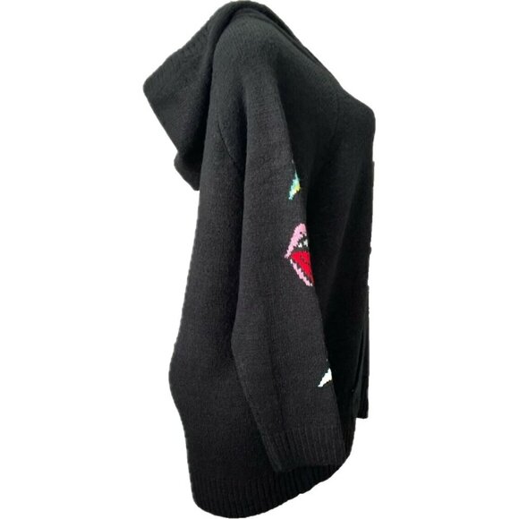 Betsey Johnson XL Black Zip Front Love/Hate Graphic Long Sleeve Hoodie Sweater - Picture 3 of 6